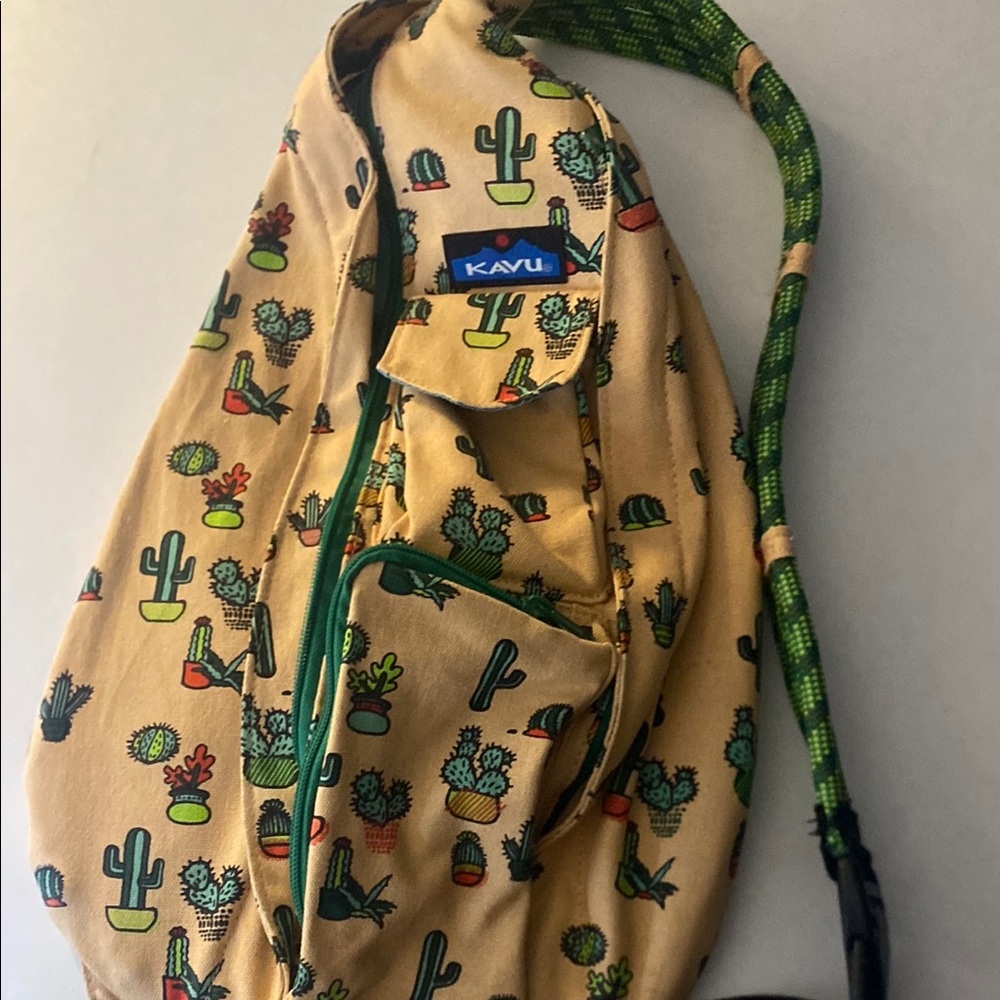 KAVU Cactus Print Rope Sling Bag - Tan & Green
